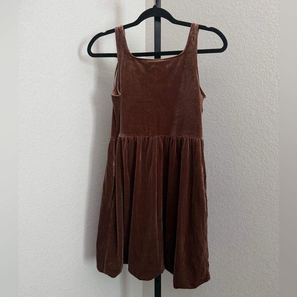 Weekend Academy Girls Brown Velour Bow Straps Mini Dress - Picture 5 of 6